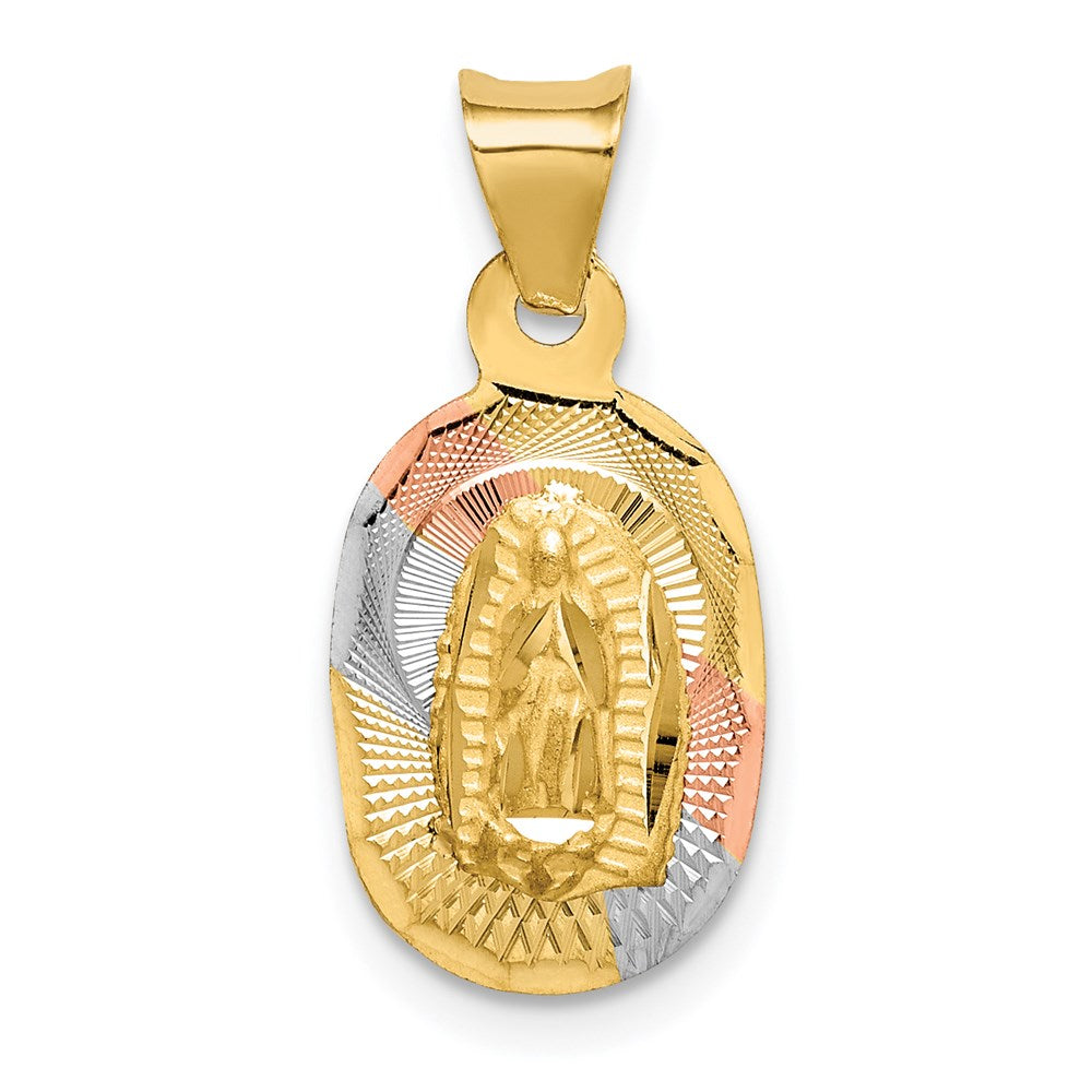 14k Yellow & Rhodium 10 mm D/C Lady Of Guadalupe Oval Pendant (0.85 grams)