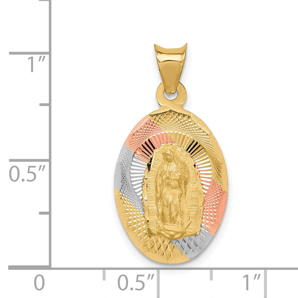14k Yellow & Rhodium 13 mm D/C Lady Of Guadalupe Oval Pendant (1.29 grams)