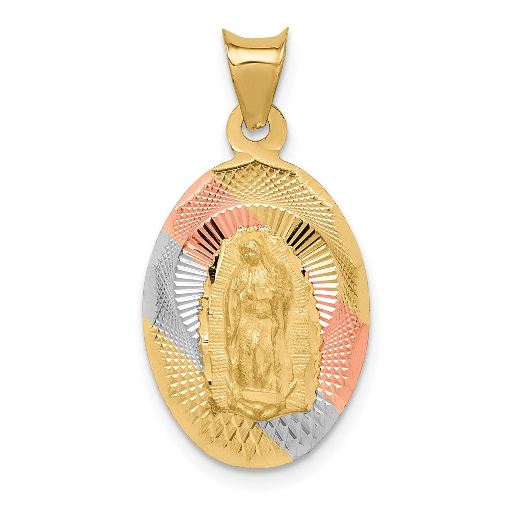 14k Yellow & Rhodium 13 mm D/C Lady Of Guadalupe Oval Pendant (1.29 grams)
