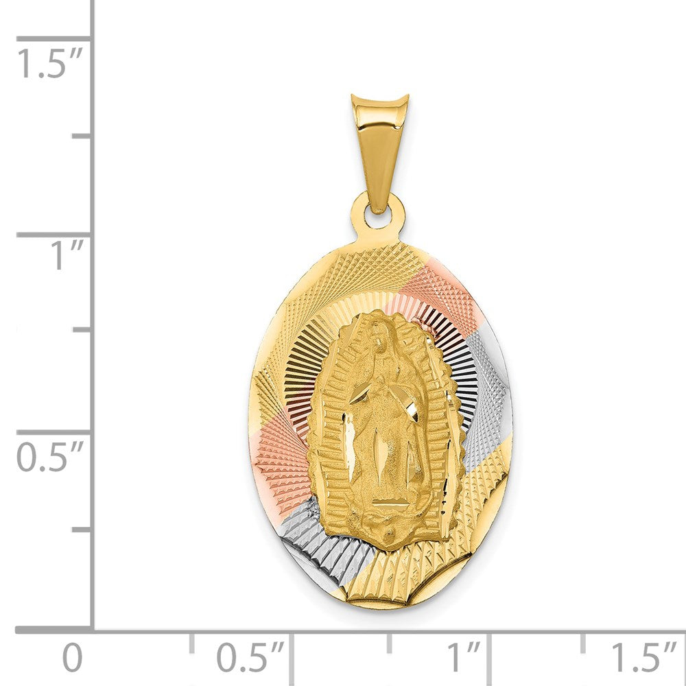 14k Yellow & Rhodium 17.7 mm D/C Lady Of Guadalupe Oval Pendant (2.3 grams)