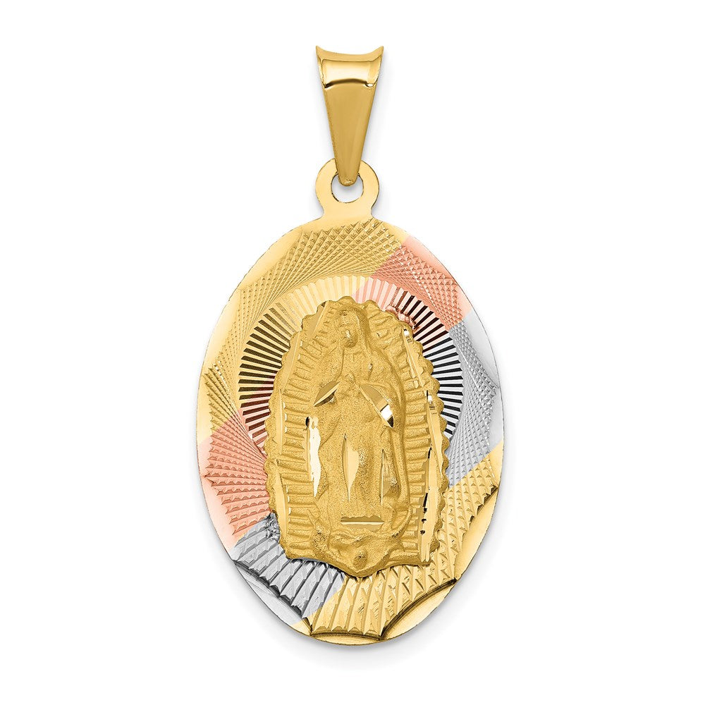 14k Yellow & Rhodium 17.7 mm D/C Lady Of Guadalupe Oval Pendant (2.3 grams)