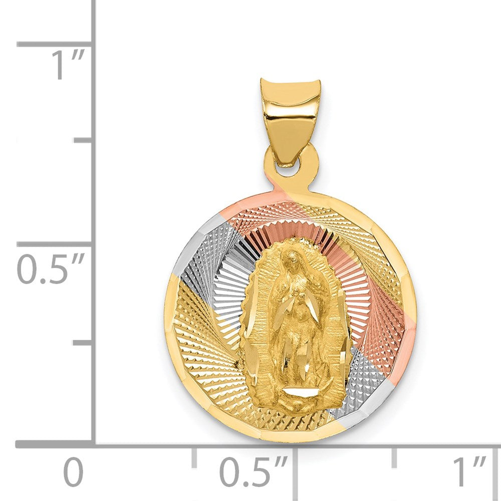 14k Yellow & Rhodium 16 mm Polished D/C Lady Of Guadalupe Circle Pendant (1.34 grams)