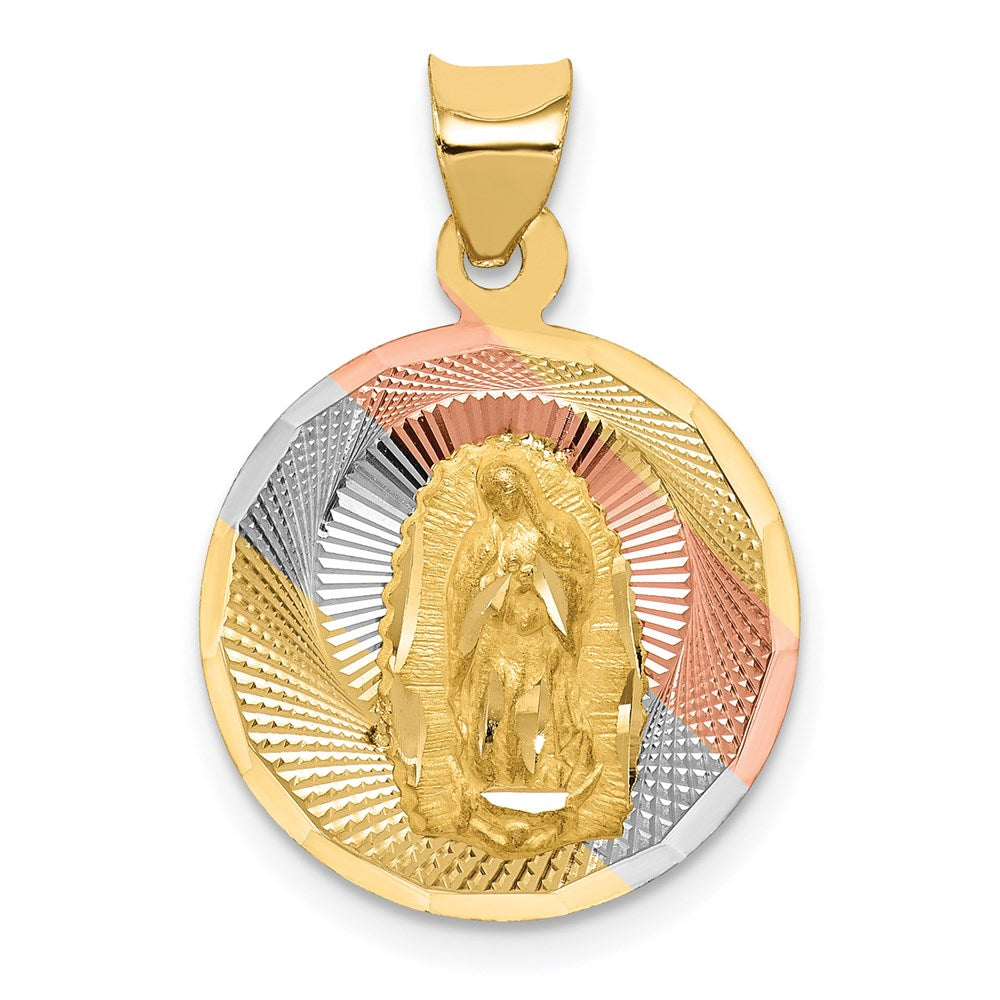 14k Yellow & Rhodium 16 mm Polished D/C Lady Of Guadalupe Circle Pendant (1.34 grams)