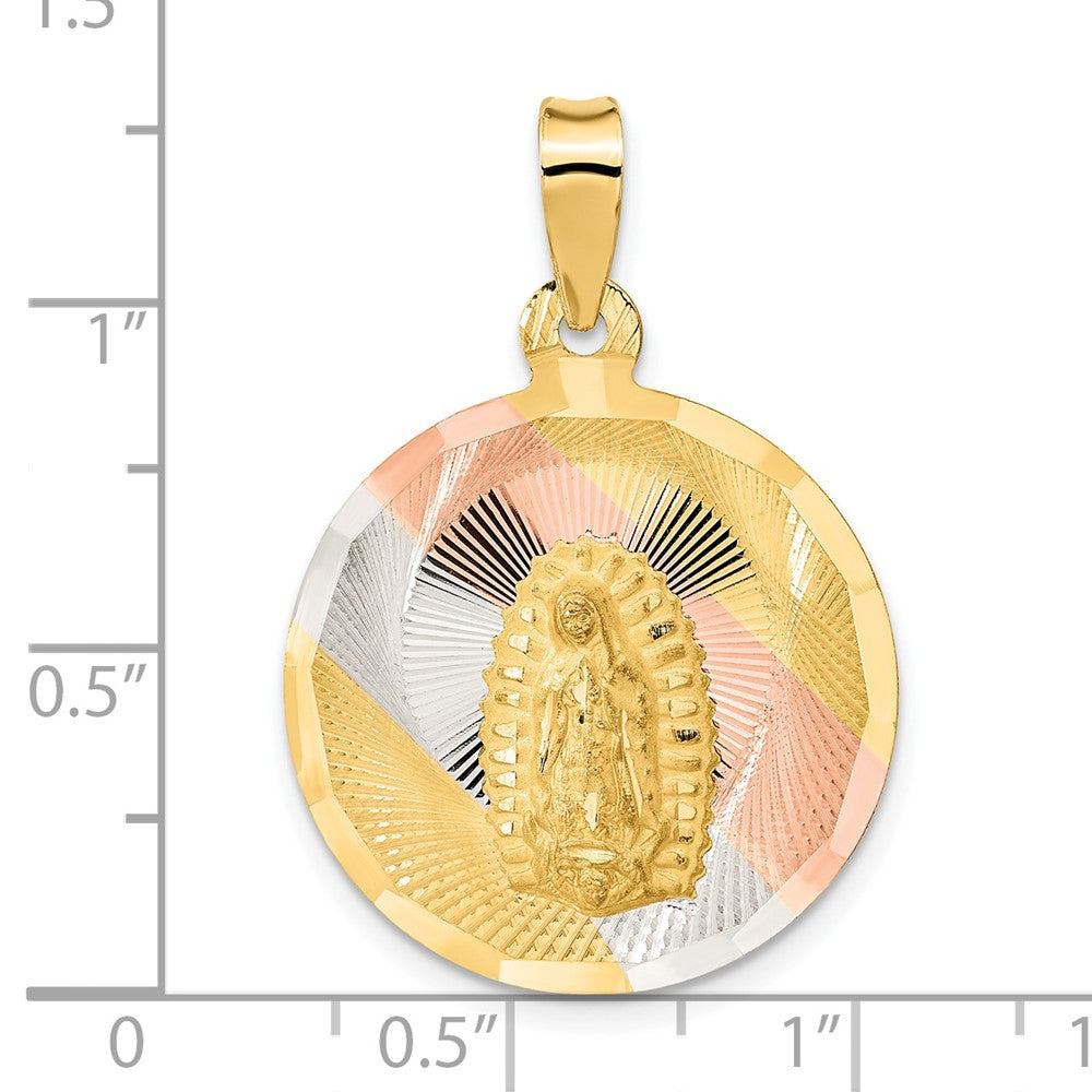 14k Yellow & Rhodium 23 mm Polished D/C Lady Of Guadalupe Circle Pendant (2.59 grams)