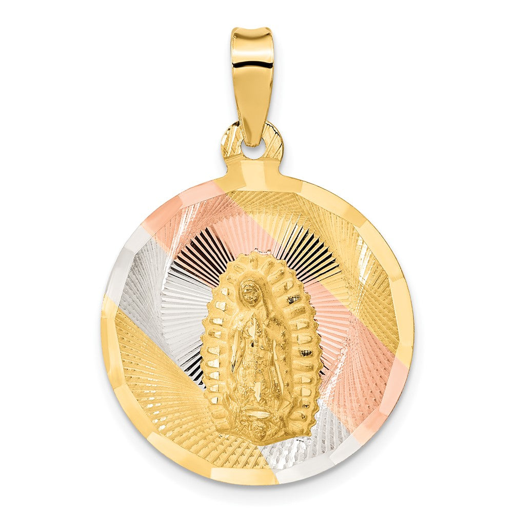 14k Yellow & Rhodium 23 mm Polished D/C Lady Of Guadalupe Circle Pendant (2.59 grams)