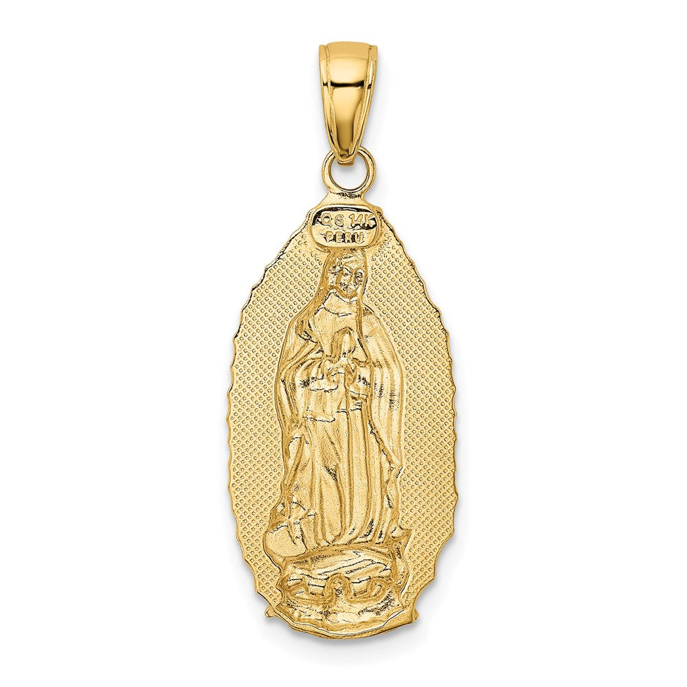 14k Yellow Gold 12.5 mm Polished Our Lady Of Guadalupe Oval Disc Engraved Pendant (2.36 grams)