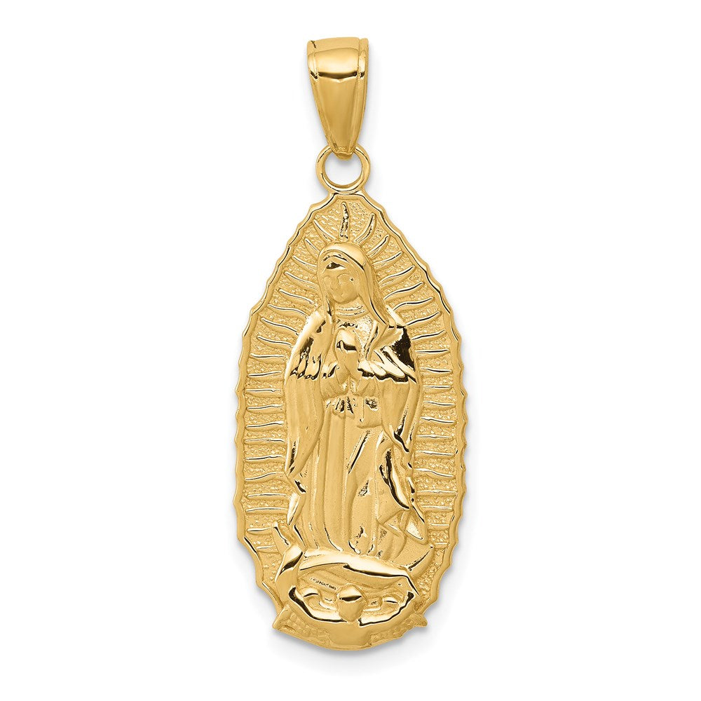 14k Yellow Gold 12.5 mm Polished Our Lady Of Guadalupe Oval Disc Engraved Pendant (2.36 grams)