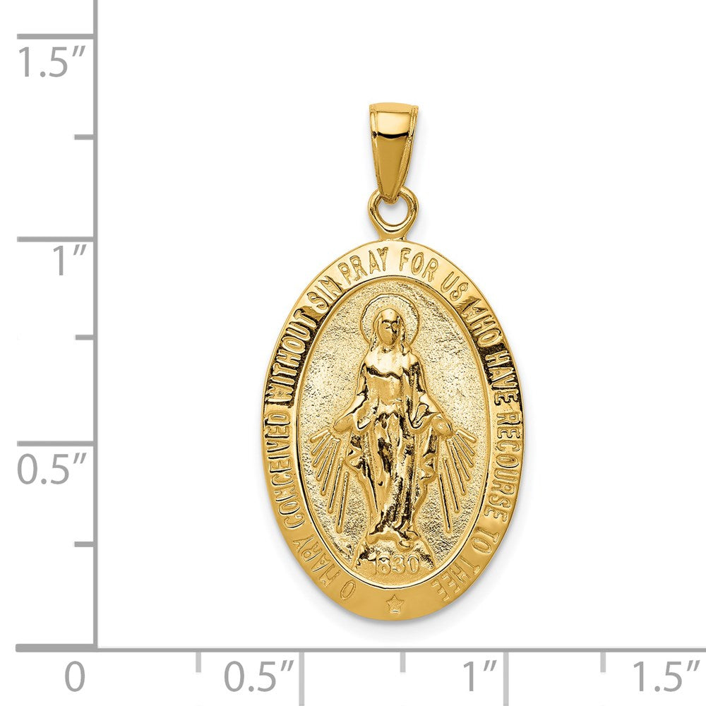 14k Yellow Gold 16.5 mm Gold Satin and Polished Finish Miraculous Medal Pendant (4.29 grams)