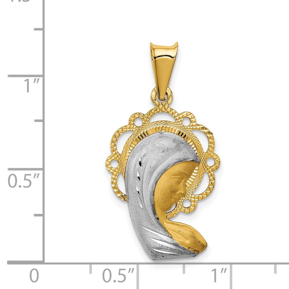 14k Yellow & Rhodium 16 mm Satin And Polished Mary Pendant (1.56 grams)