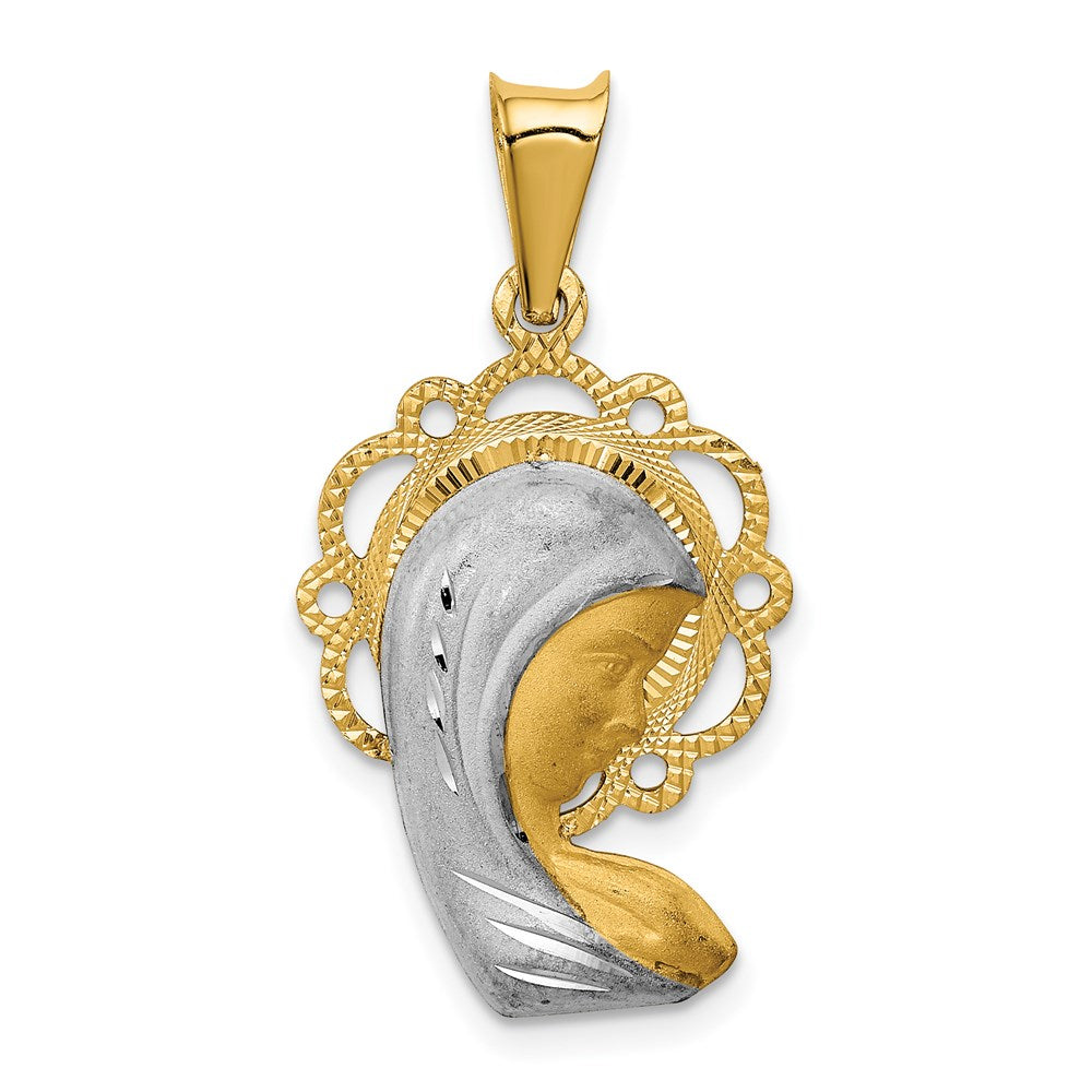 14k Yellow & Rhodium 16 mm Satin And Polished Mary Pendant (1.56 grams)