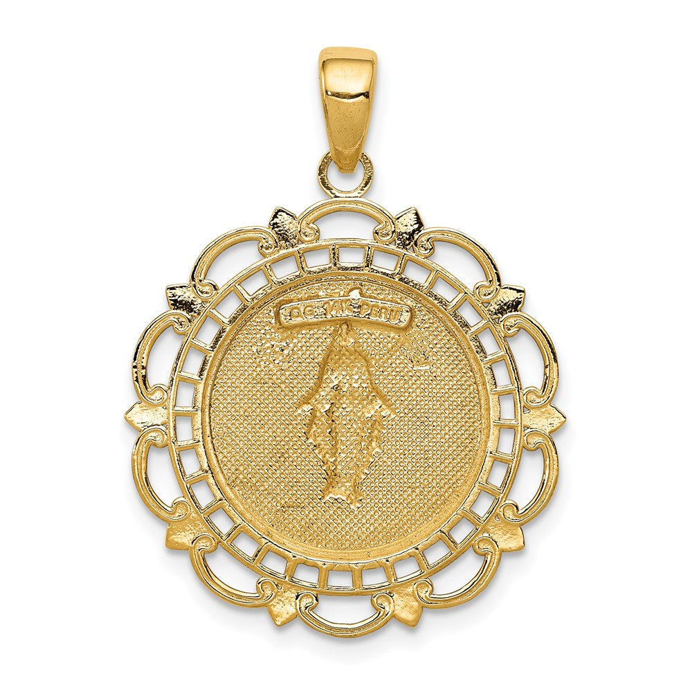 14k Yellow Gold 23 mm Polished Miraculous Medal With Scallop Frame Pendant (2.83 grams)