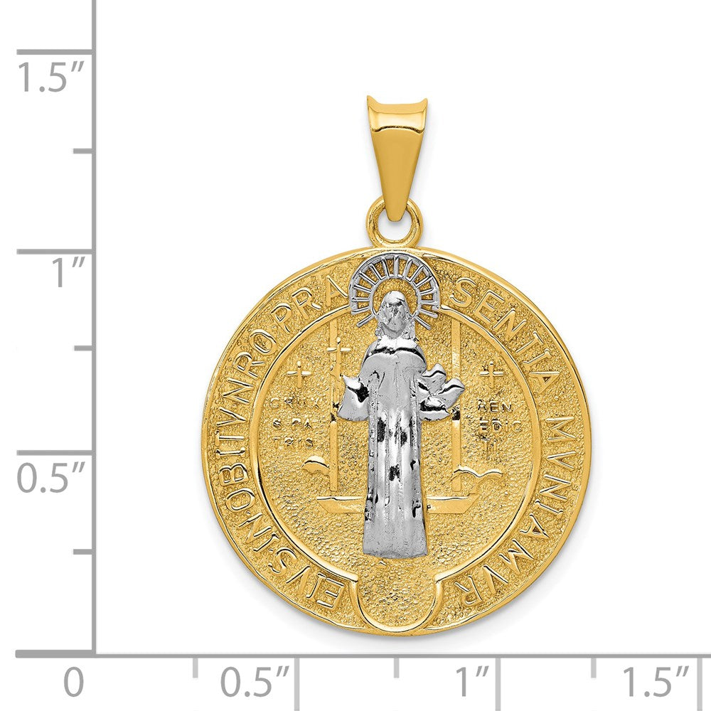 14k Yellow & Rhodium 24.8 mm Circle St. Benedict Medal Pendant (4.28 grams)