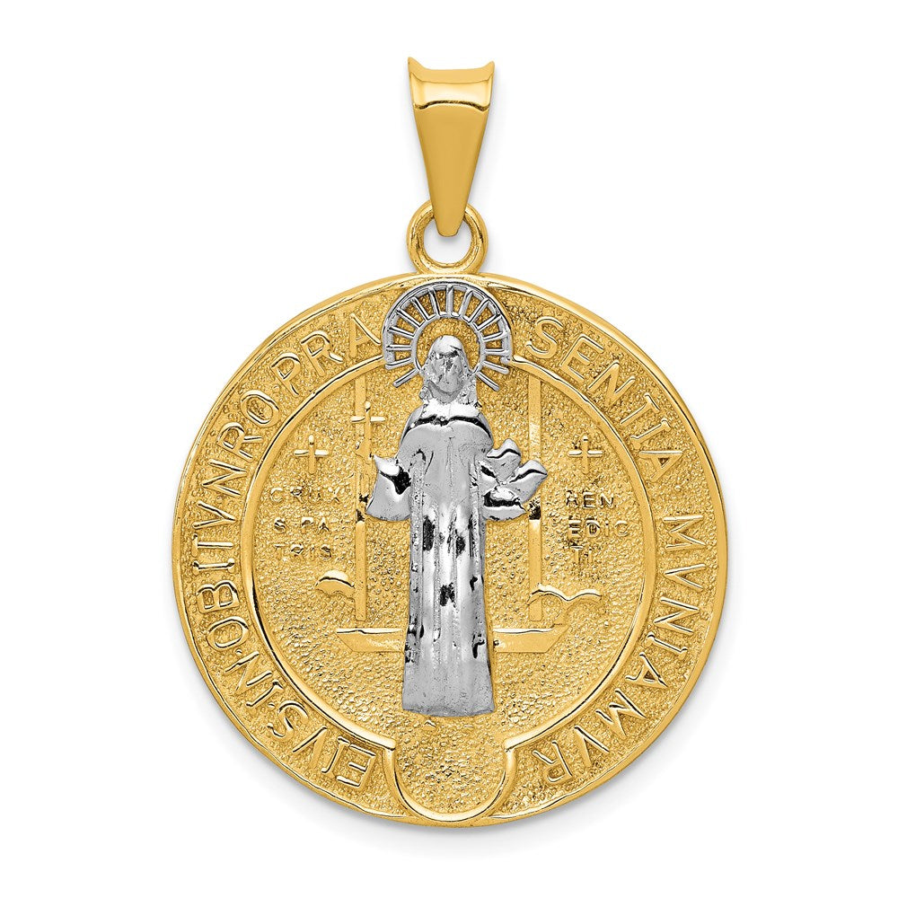 14k Yellow & Rhodium 24.8 mm Circle St. Benedict Medal Pendant (4.28 grams)