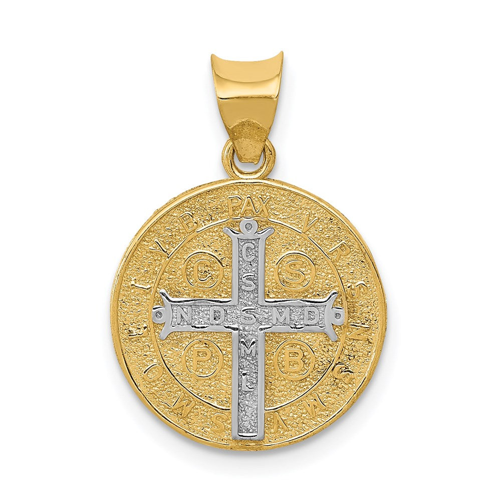 14k Yellow & Rhodium 15.2 mm Circle St. Benedict Medal Pendant (1.55 grams)