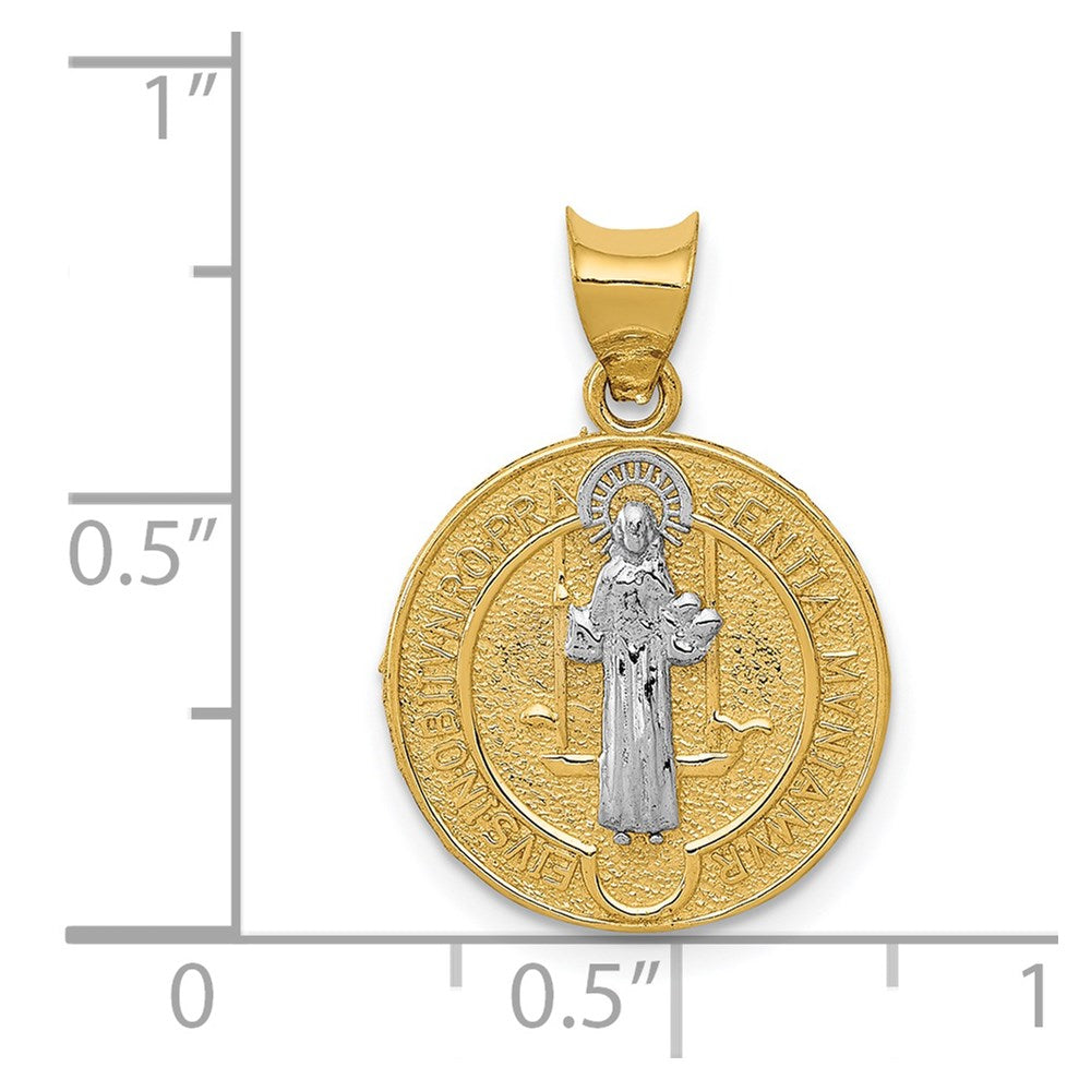 14k Yellow & Rhodium 15.2 mm Circle St. Benedict Medal Pendant (1.55 grams)