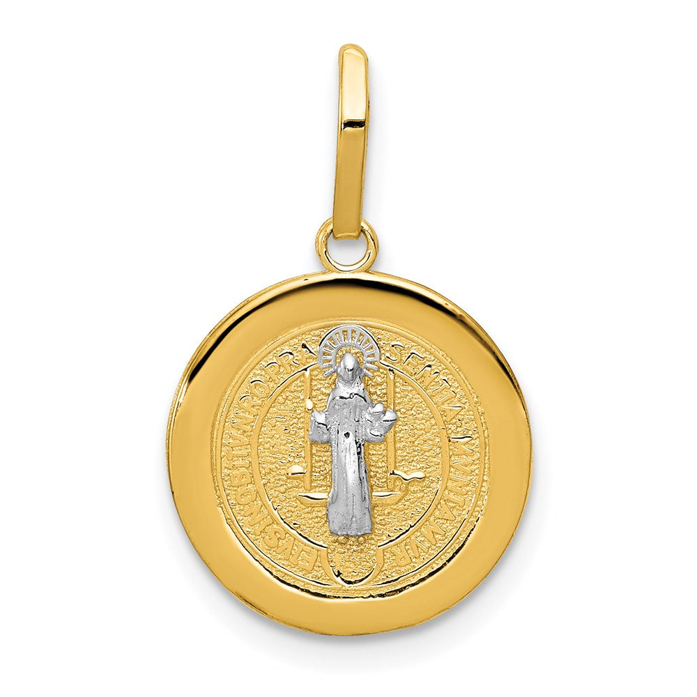 14k Yellow & Rhodium 14 mm Circle St. Benedict Medal Pendant (0.98 grams)