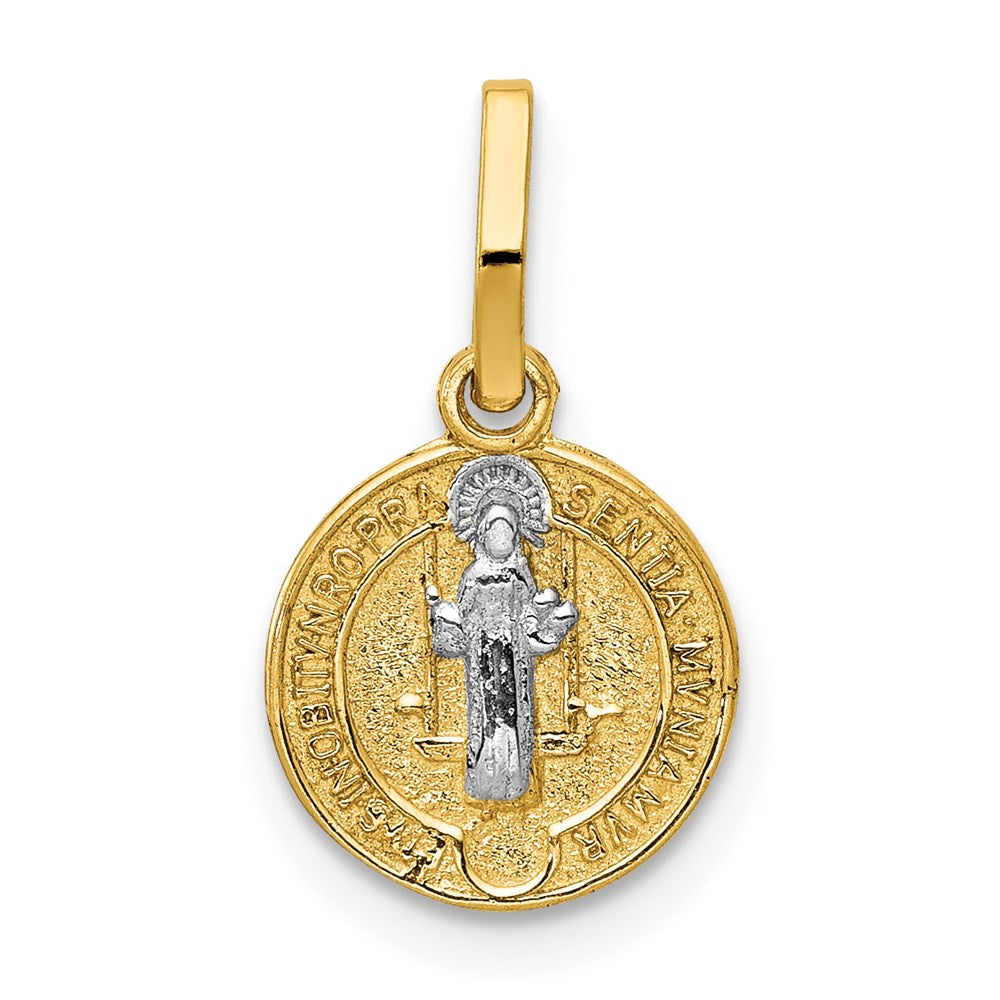 14k Yellow & Rhodium 10 mm Circle St. Benedict Medal Pendant (0.64 grams)