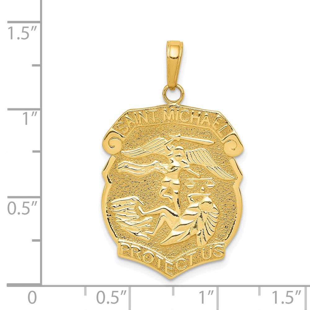 14k Yellow Gold Gold Polished Large Saint Michael Protect Us Medal Pendant (3.75 grams)