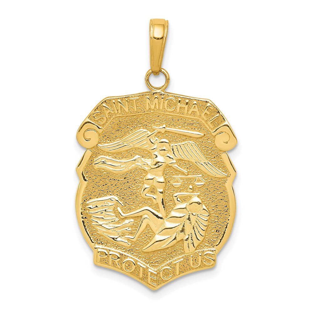 14k Yellow Gold Gold Polished Large Saint Michael Protect Us Medal Pendant (3.75 grams)