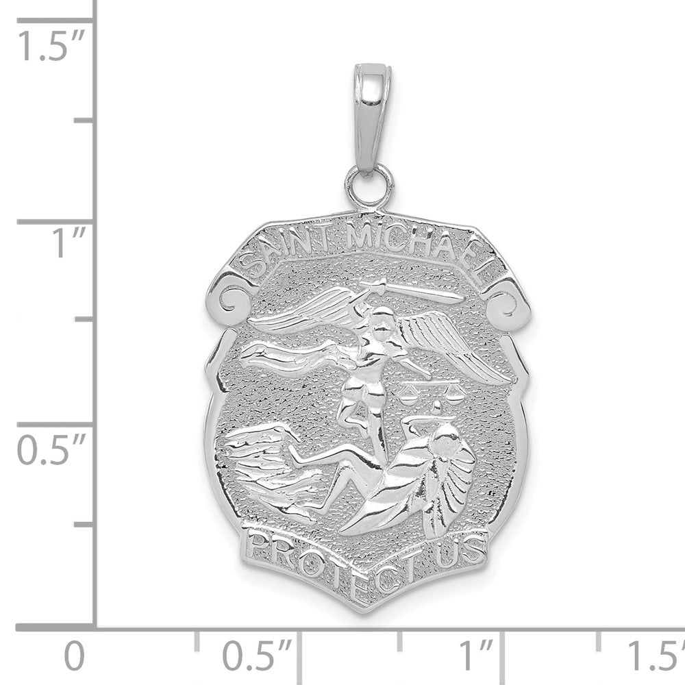 14k White Gold 20.23 mm Polished Large Saint Michael Protect Us Medal Pendant (3.52 grams)