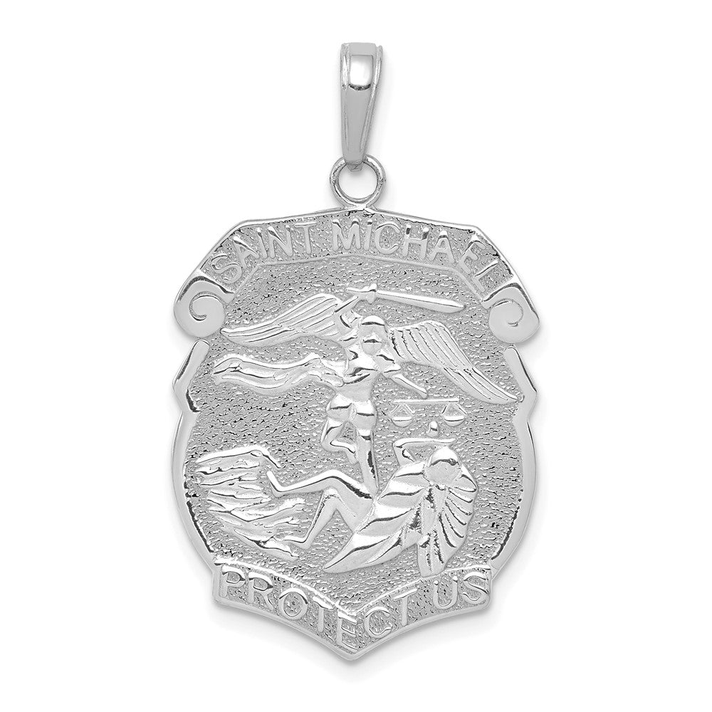 14k White Gold 20.23 mm Polished Large Saint Michael Protect Us Medal Pendant (3.52 grams)