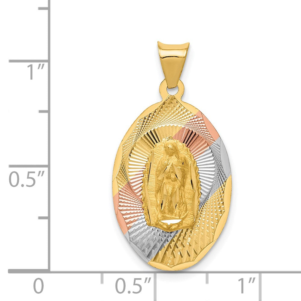 14k Yellow & Rhodium 14.35 mm D/C Lady Of Guadalupe Oval Pendant (1.45 grams)