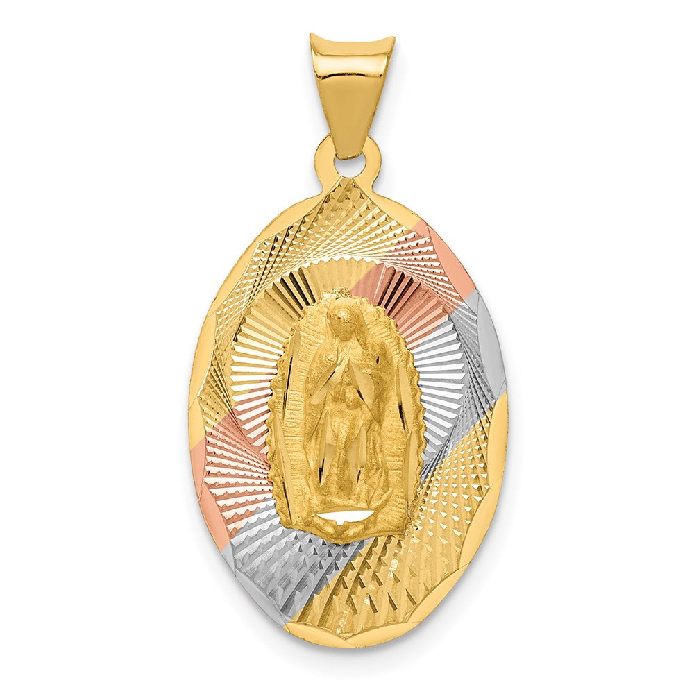 14k Yellow & Rhodium 14.35 mm D/C Lady Of Guadalupe Oval Pendant (1.45 grams)