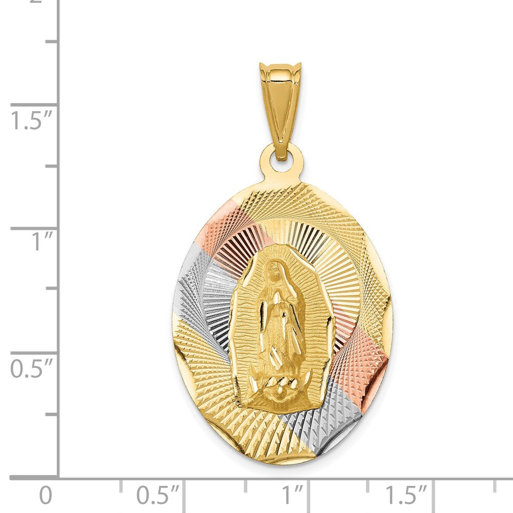 14k Yellow & Rhodium 22.45 mm D/C Lady Of Guadalupe Oval Pendant (3.81 grams)