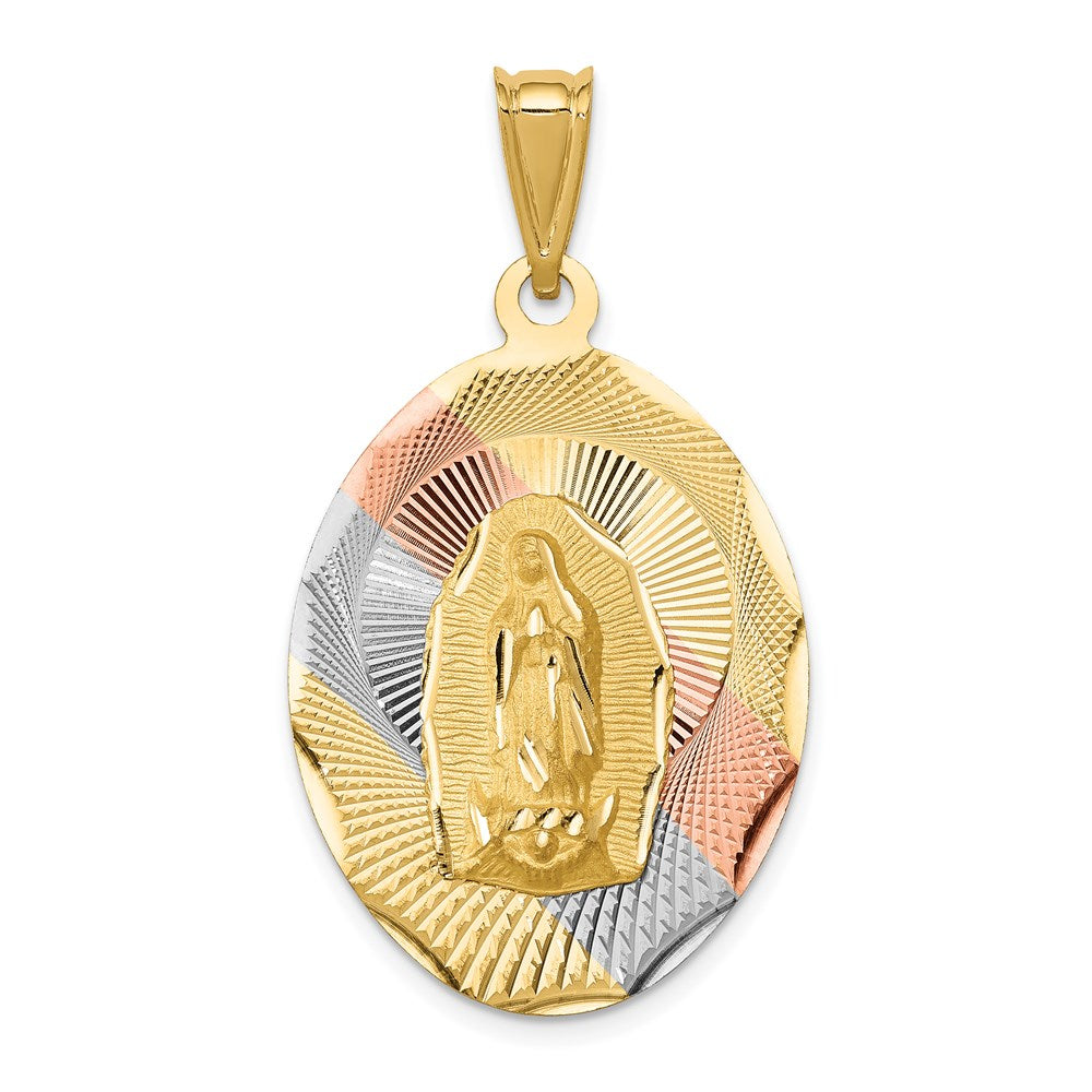 14k Yellow & Rhodium 22.45 mm D/C Lady Of Guadalupe Oval Pendant (3.81 grams)