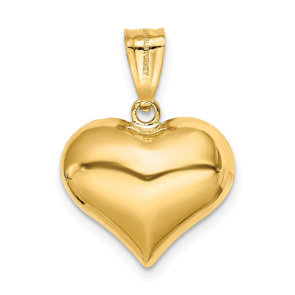 14k Yellow Gold 16 mm Polished and Textured 3-D Heart Pendant (0.88 grams)