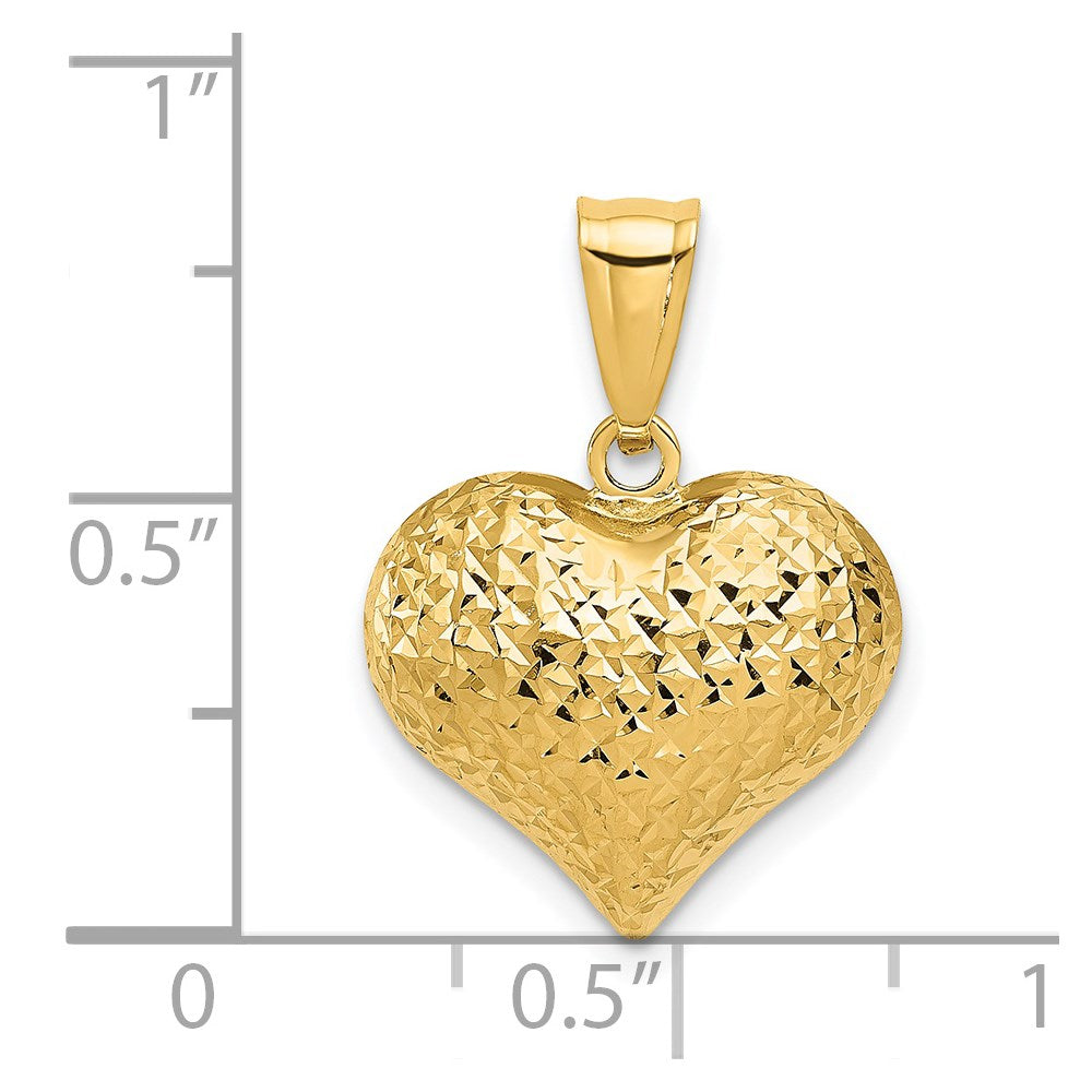 14k Yellow Gold 16 mm Polished and Textured 3-D Heart Pendant (0.88 grams)