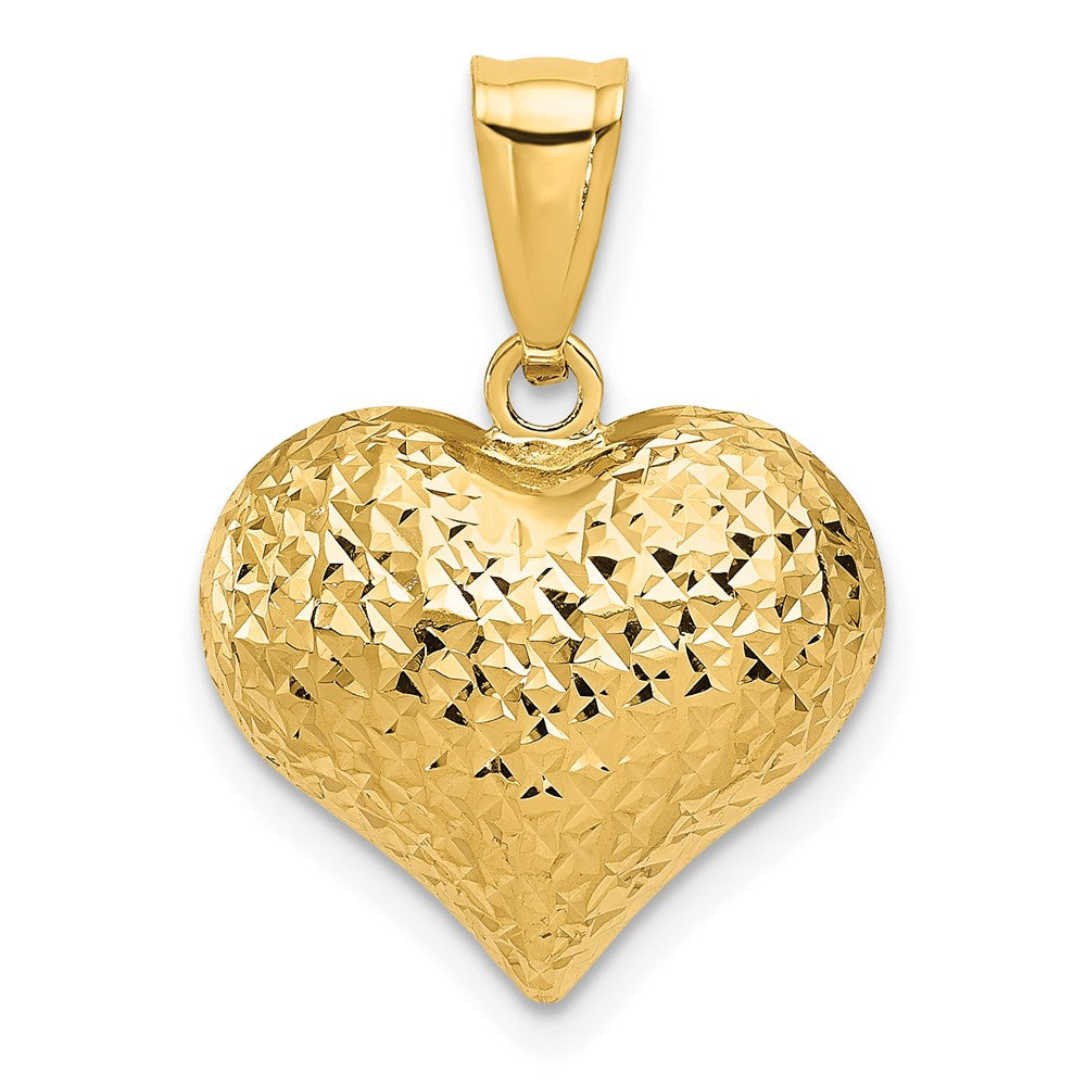 14k Yellow Gold 16 mm Polished and Textured 3-D Heart Pendant (0.88 grams)