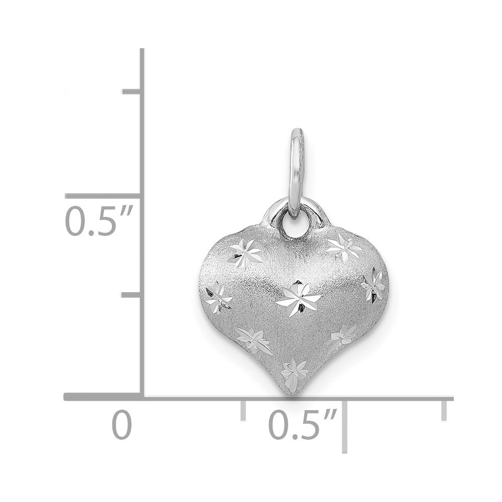 14k White Gold 11.2 mm Satin Diamond-cut 3D Puffed Heart Pendant (0.38 grams)