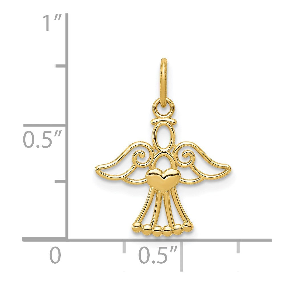 14k Yellow Gold 15.33 mm Polished Small Angel w/Heart Pendant (0.47 grams)