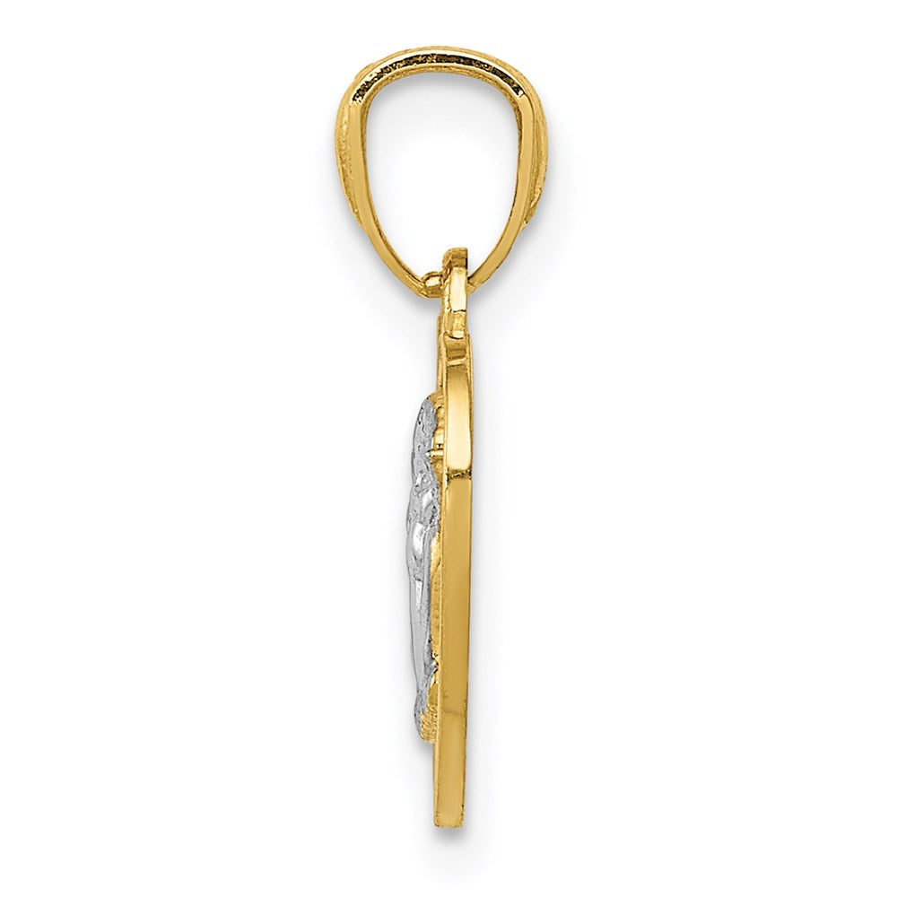 14k Yellow & Rhodium 12.58 mm Polished Guardian Angel in Heart Pendant (0.63 grams)