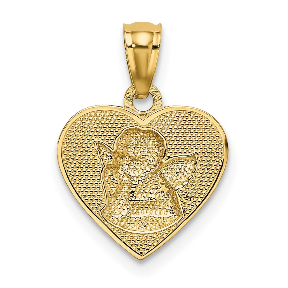 14k Yellow & Rhodium 12.58 mm Polished Guardian Angel in Heart Pendant (0.63 grams)