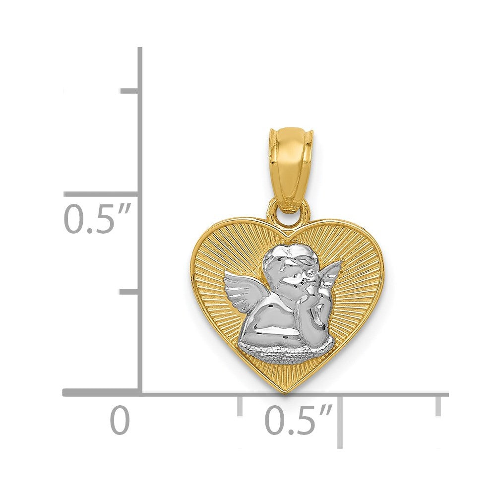 14k Yellow & Rhodium 12.58 mm Polished Guardian Angel in Heart Pendant (0.63 grams)