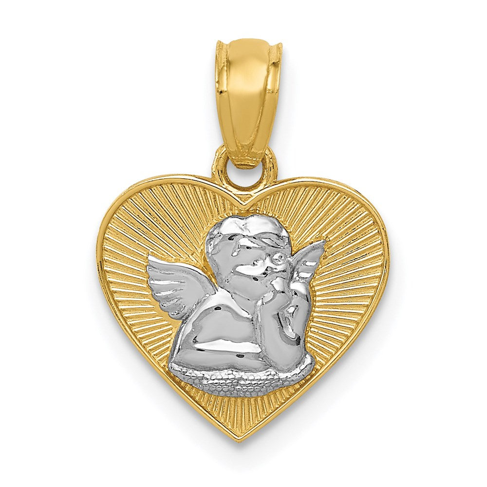 14k Yellow & Rhodium 12.58 mm Polished Guardian Angel in Heart Pendant (0.63 grams)