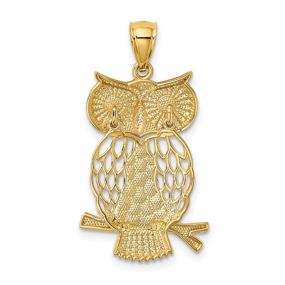 14k Yellow & Rhodium 17.5 mm Diamond-cut Polished Moveable Owl Pendant (2.17 grams)