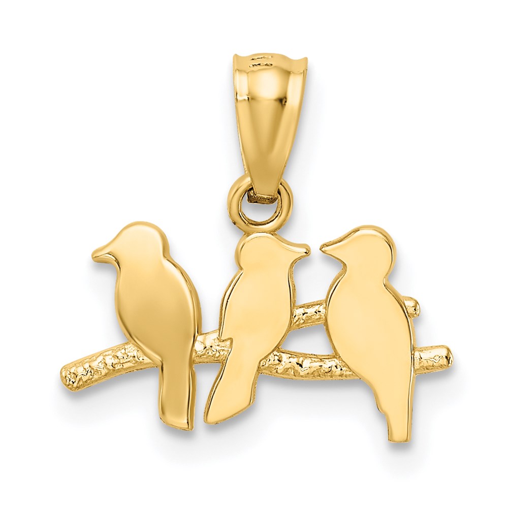 14k Yellow Gold 15 mm Polished Three Birds on a Branch Pendant (0.45 grams)