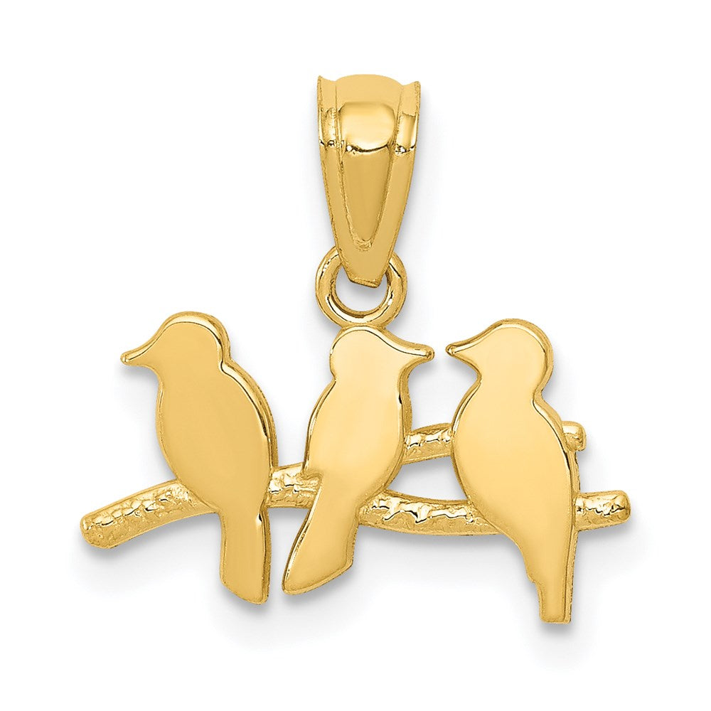 14k Yellow Gold 15 mm Polished Three Birds on a Branch Pendant (0.45 grams)