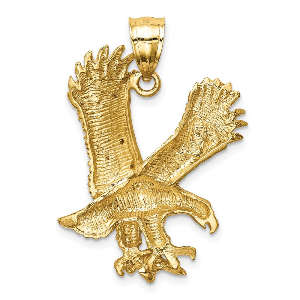 14k Yellow Gold 23 mm Satin Diamond-cut Eagle Pendant (4.22 grams)
