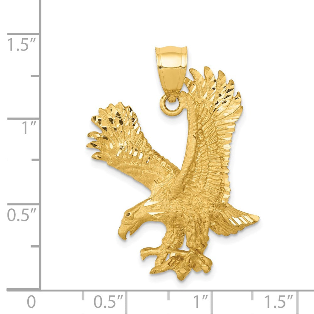 14k Yellow Gold 23 mm Satin Diamond-cut Eagle Pendant (4.22 grams)