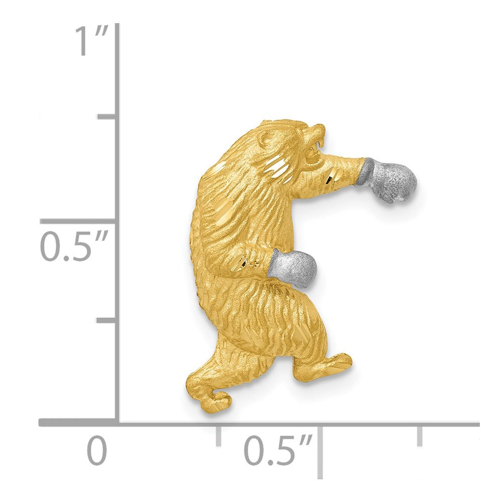 14k Yellow & Rhodium 15 mm Satin D/C Boxing Bear Chain Slide (1.91 grams)