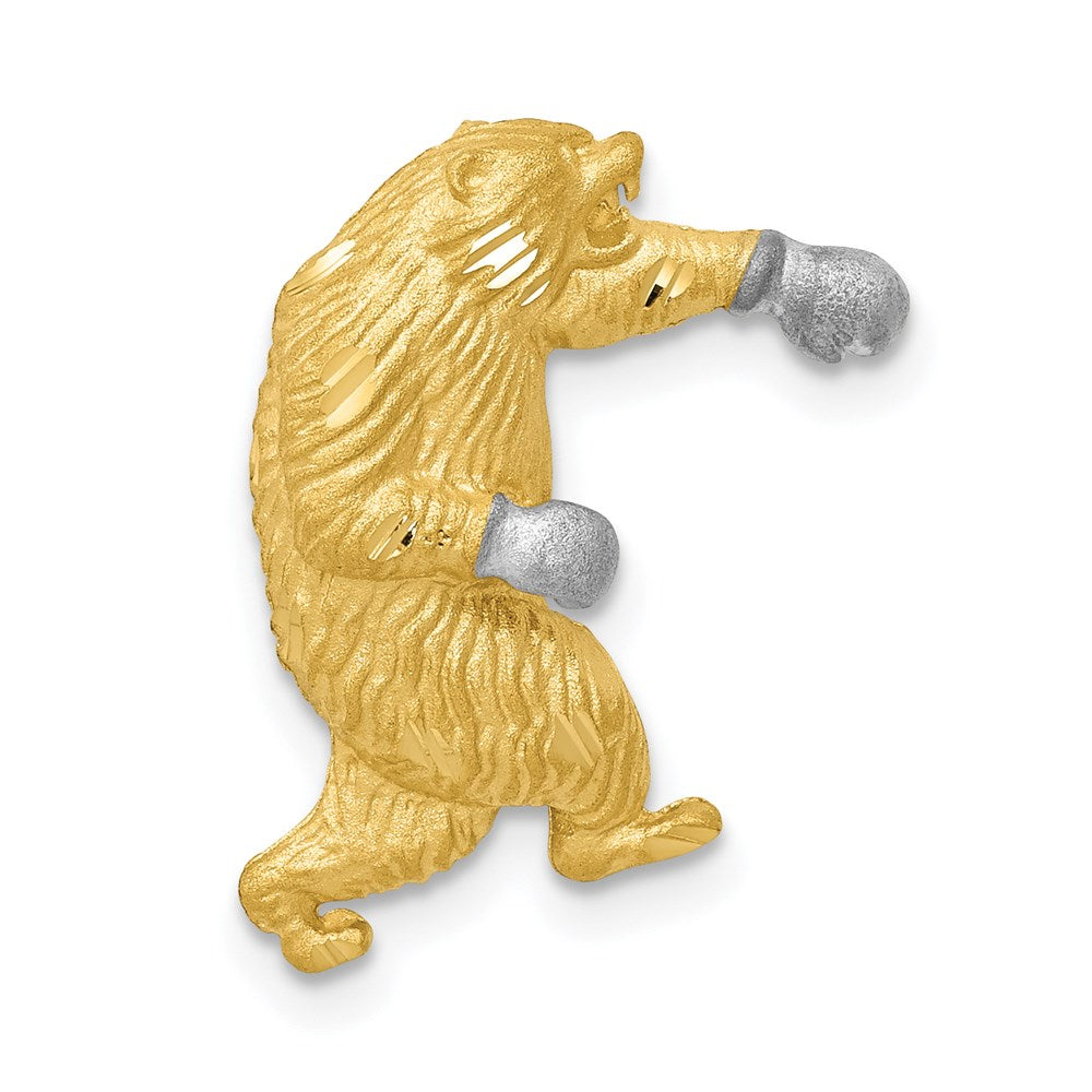 14k Yellow & Rhodium 15 mm Satin D/C Boxing Bear Chain Slide (1.91 grams)
