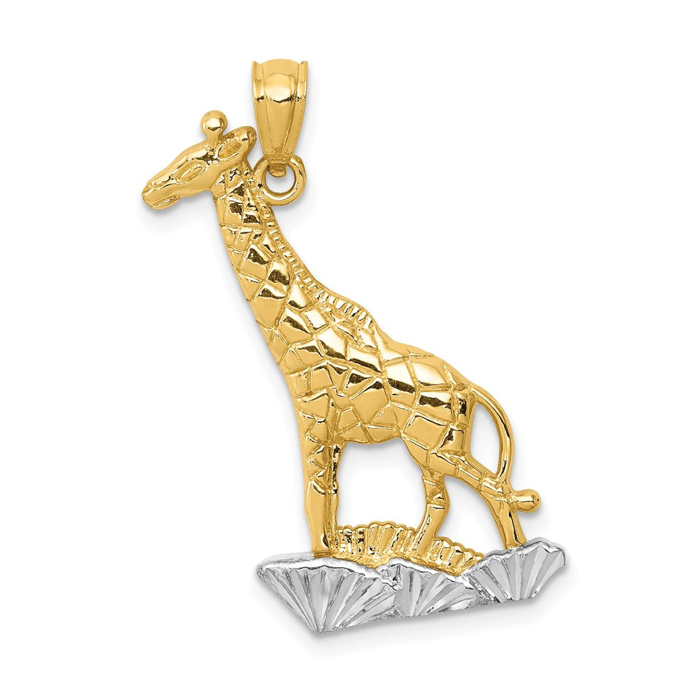 14k Yellow & Rhodium 15 mm Diamond-cut Polished Giraffe Pendant (1.33 grams)