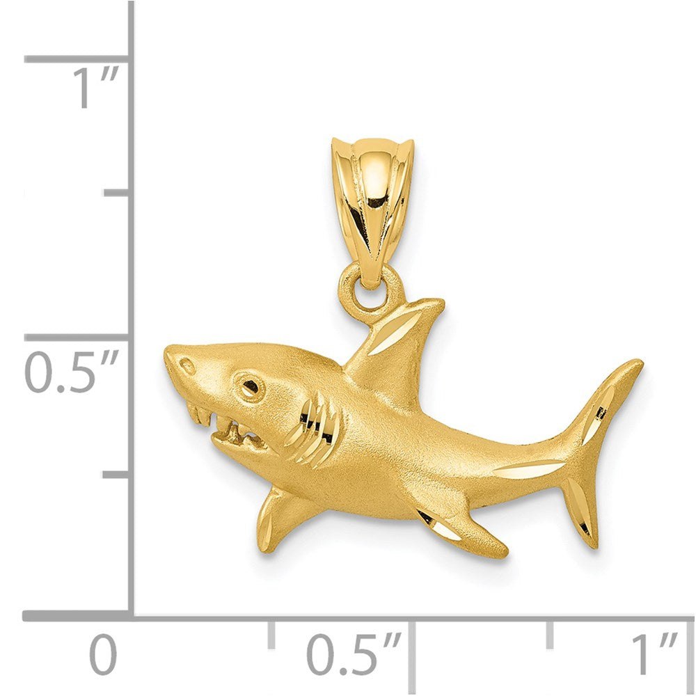 14k Yellow Gold 21 mm Satin Diamond-Cut Shark Pendant (1.62 grams)