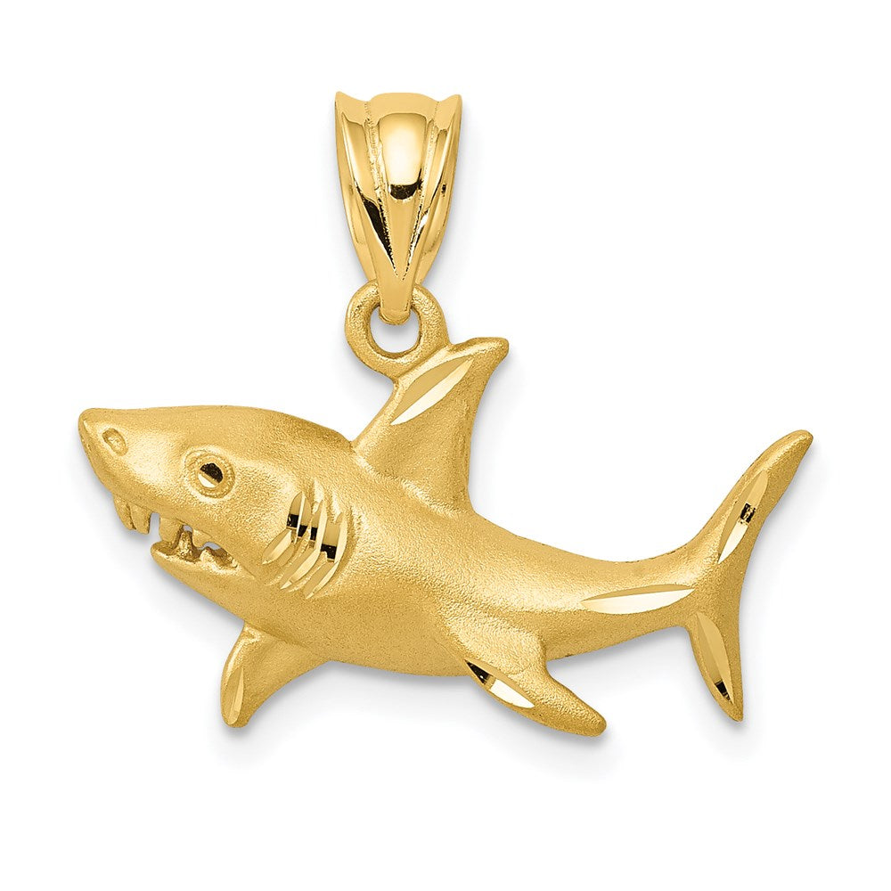 14k Yellow Gold 21 mm Satin Diamond-Cut Shark Pendant (1.62 grams)