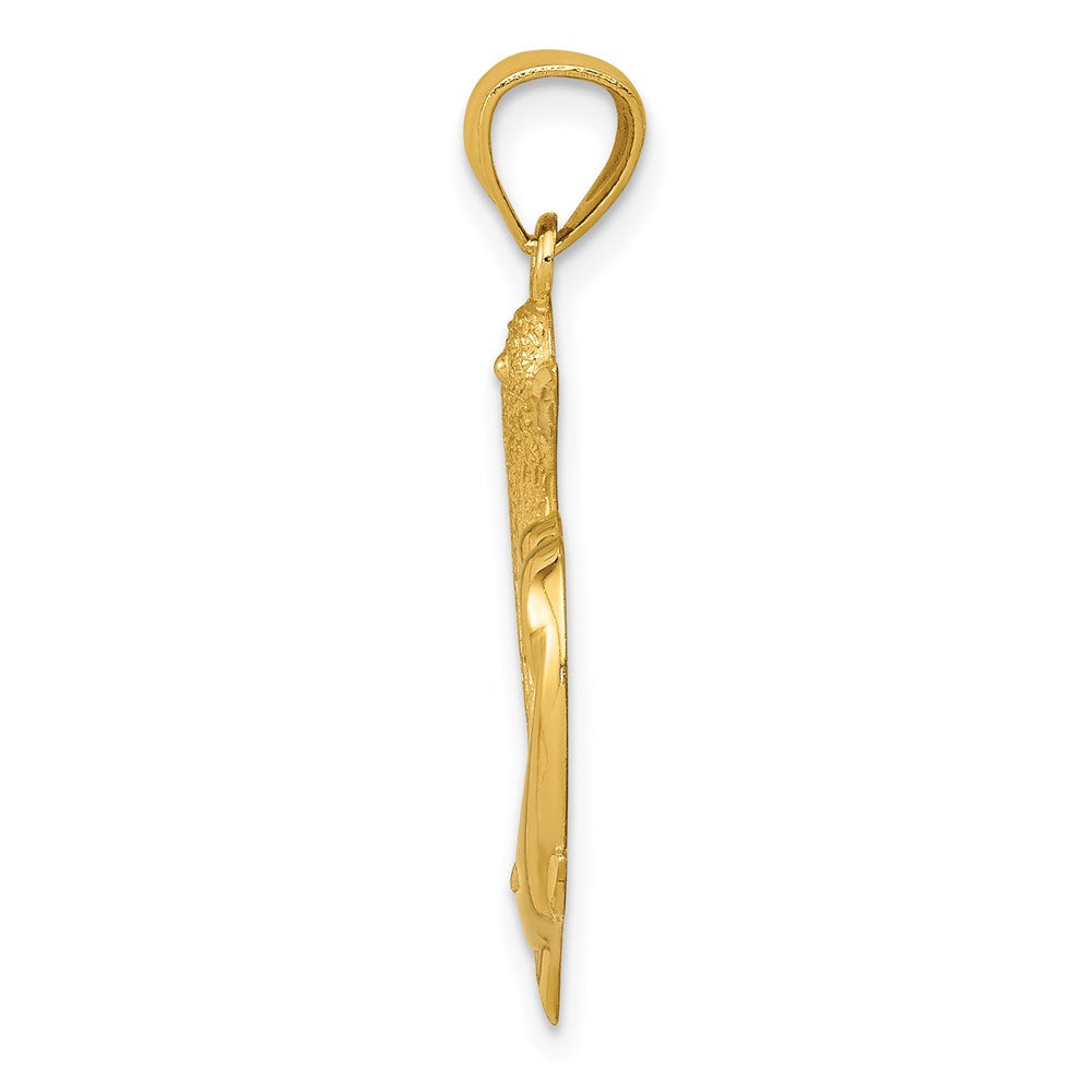 14k Yellow Gold 13.5 mm D/C Satin and Polished Dolphins Heart Pendant (0.83 grams)