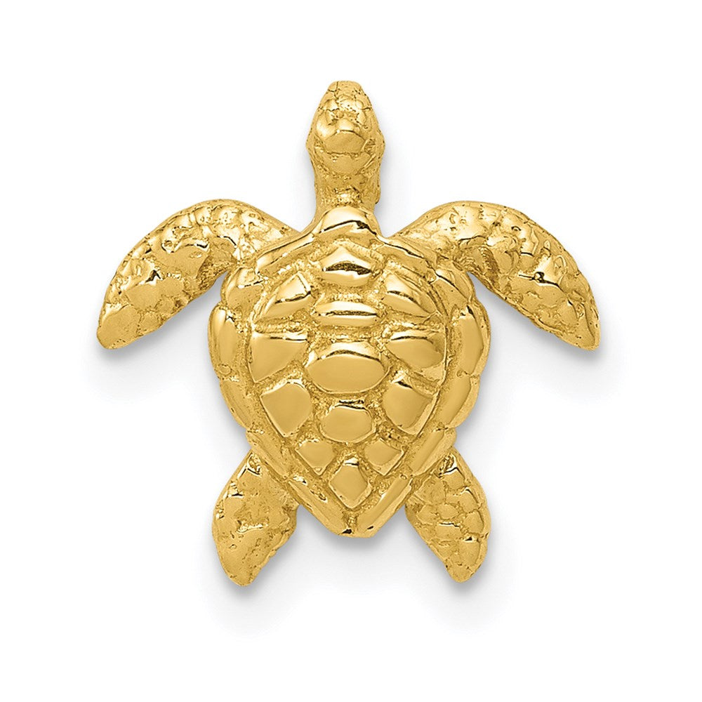 14k Yellow Gold 12.5 mm Polished Small Sea Turtle Chain Slide (1.1 grams)